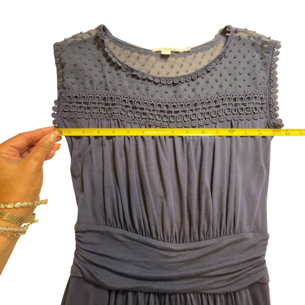 Boden Navy Blue Tencel Swiss Dot Crochet Trim Sleeveless Midi Dress WH650 US 4L - Picture 8 of 10